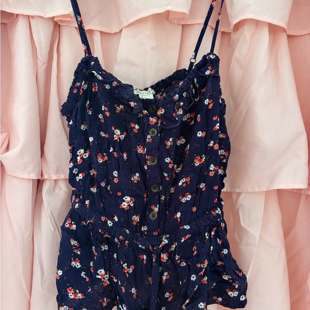 Forever 21 Navy Floral Tank Top